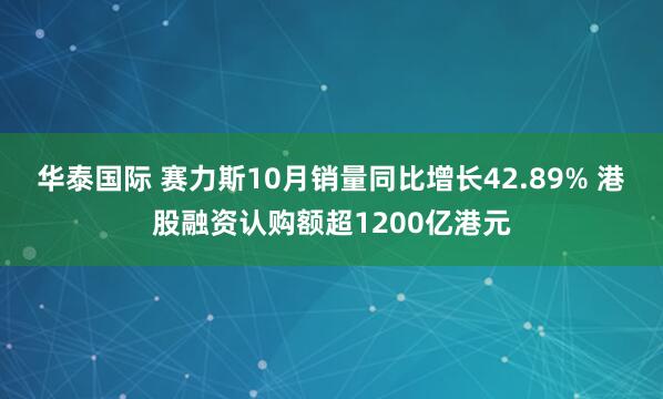 华泰国际 赛力斯10月销量同比增长42.89% 港股融资认购额超1200亿港元