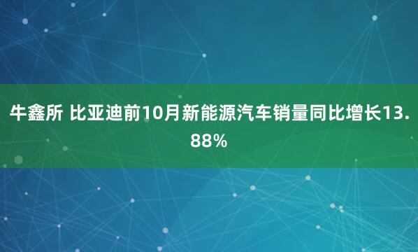 牛鑫所 比亚迪前10月新能源汽车销量同比增长13.88%
